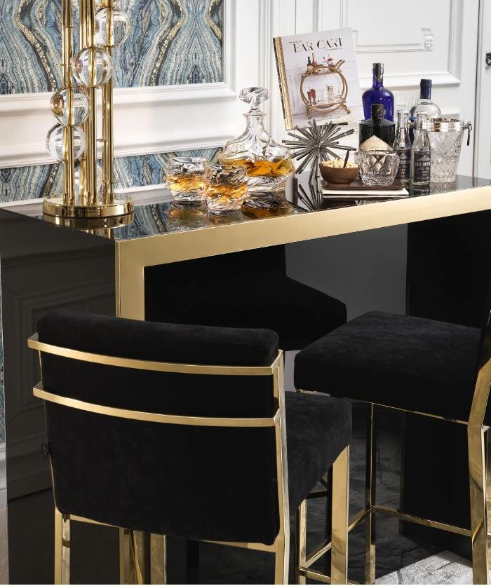 Barstool Scott high gold finish black velvet