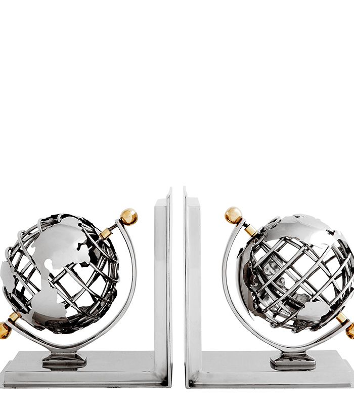 Bookend silver Globe set of 2 nickel finish / brass fini