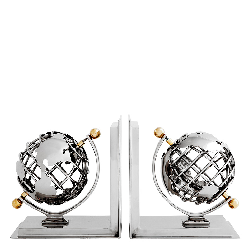Bookend silver Globe set of 2 nickel finish / brass fini