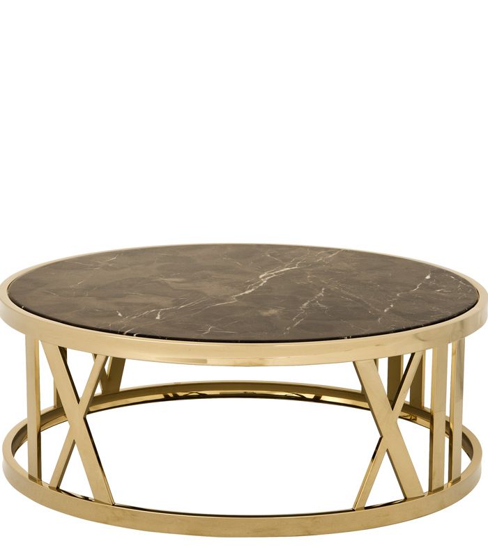 Coffee Table Brunaj Gold finish | brown marble top ø 100 x H. 37 cm