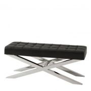 Bench Baskerville Black leather look | polished stainless steel
