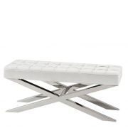 Bench Baskerville White leather look | polished stainless steel