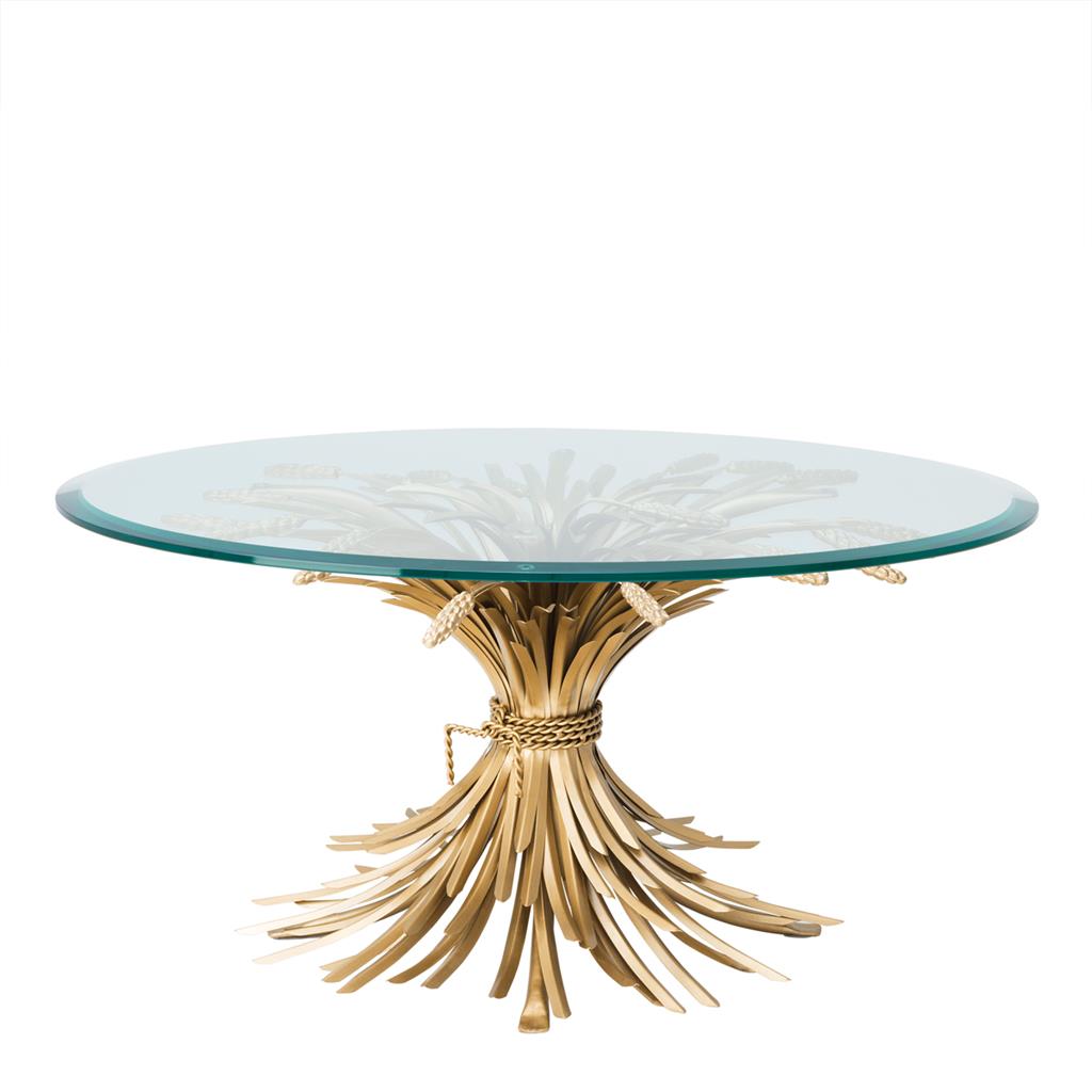 Coffee Table Triticum Antique gold finish | bevelled clear glass ø 90 x H. 43 cm | glass ø 90 cm 35.43″ dia x 16.93″ H | glass 35.43″ dia