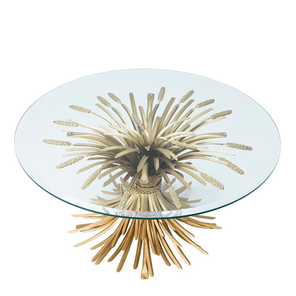 Coffee Table Triticum Antique gold finish | bevelled clear glass ø 90 x H. 43 cm | glass ø 90 cm 35.43″ dia x 16.93″ H | glass 35.43″ dia