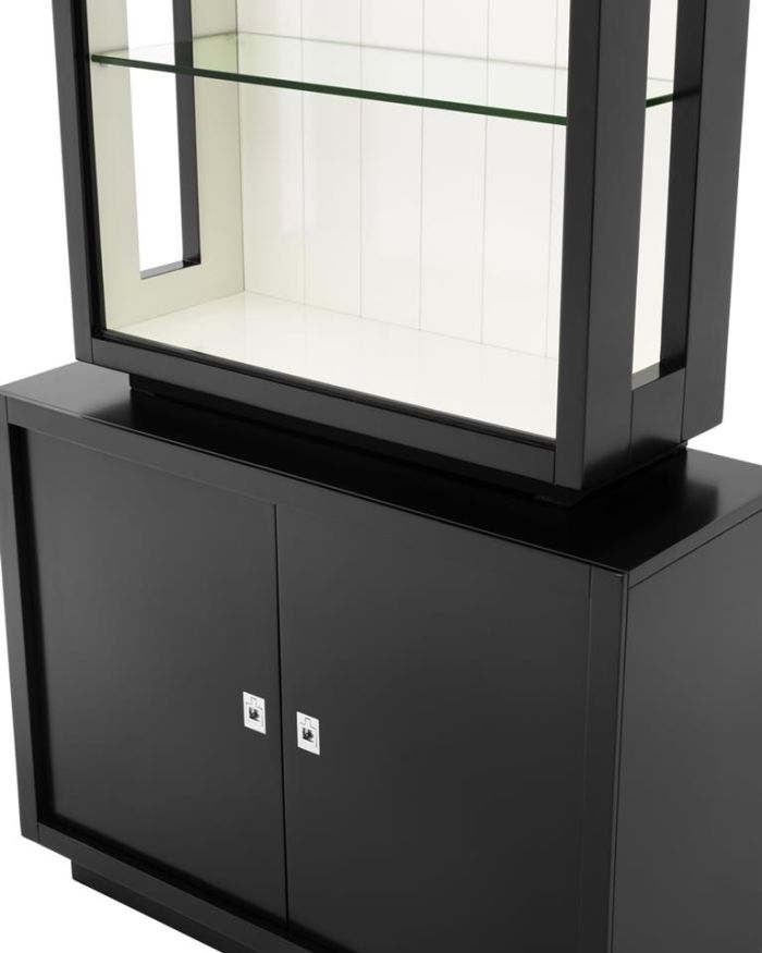 Cabinet Calle Black finish | white interior | clear glass Nickel hardware 105 x 40 x H. 240 cm