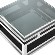 Coffee Table Tetris Polished stainless steel | black glass Clear glass Dimensions S: 50 x 50 x H. 38 cm 19.69″ x 19.69″ x 14.96″ H Dimensions L: 50 x 50 x H. 46,5 cm 19.69″ x 19.69″ x 18.31″ H