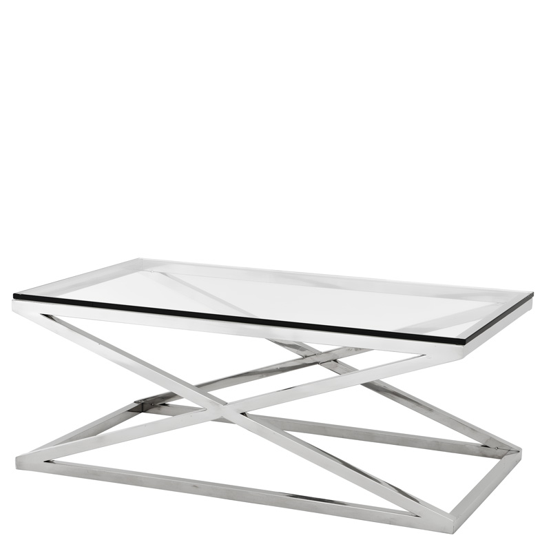 Coffee Table Transversus Polished stainless steel | clear glass 120 x 70 x H. 47 cm