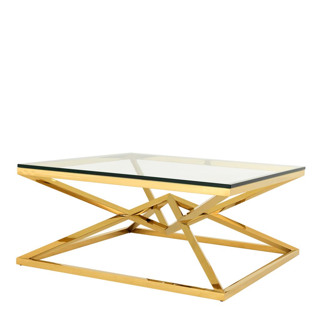Coffee Table Gizeh 	Gold finish | clear glass 100 x 100 x H. 45 cm