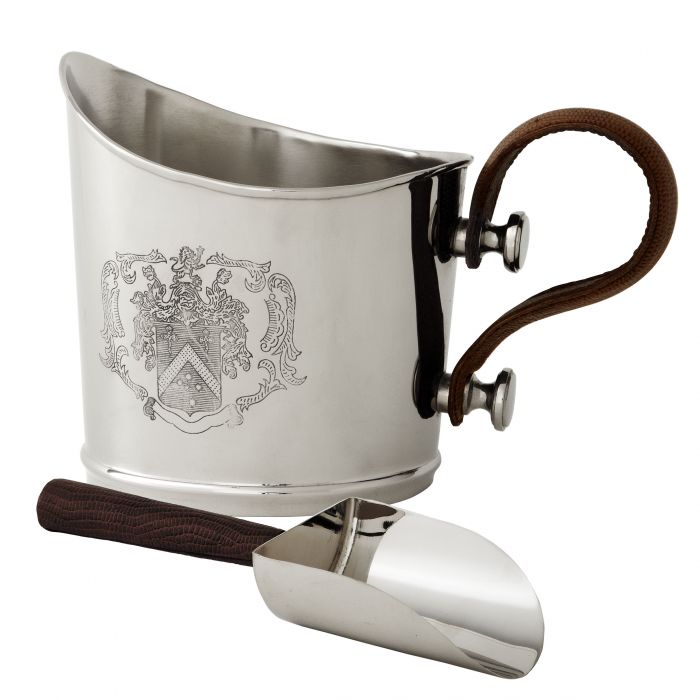 Decanter Blason L including ice server Nickel finish | brown embossed leather