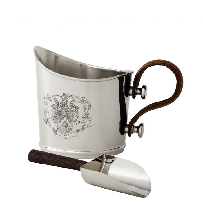 Decanter Blason S including ice server Nickel finish | brown embossed leather