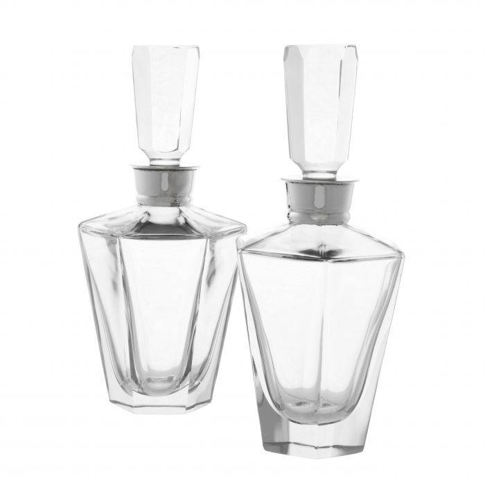 Decanter Lancome Hand blown clear glass | nickel finish set of 2