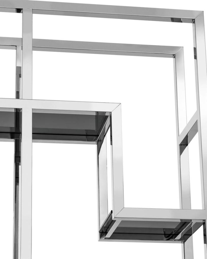 Cabinet Lagoon Polished stainless steel | smoke glass Oak veneer base 108 x 29 x H. 240 cm
