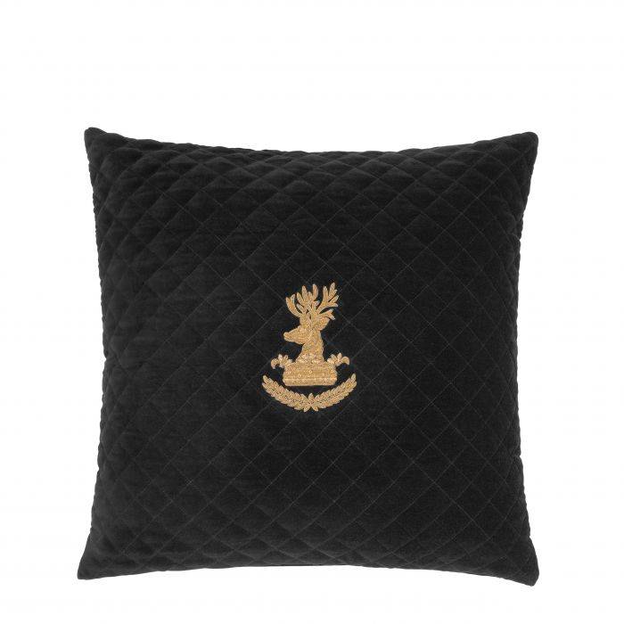 Pillow Deer Black velvet | diamond stitch Gold colour thread | hand embroidered 50 x 50 cm