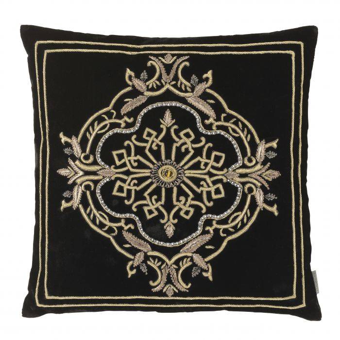 Pillow Noblesse S Black velvet | silver colour thread Hand embroidered