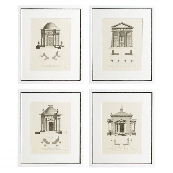 Prints Arquitectura White frame | silver colour edge | clear glass set of 4