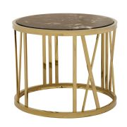 Side Table Brunaj Gold finish | brown marble top 	ø 60 x H. 48 cm