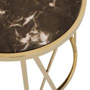 Side Table Brunaj Gold finish | brown marble top 	ø 60 x H. 48 cm