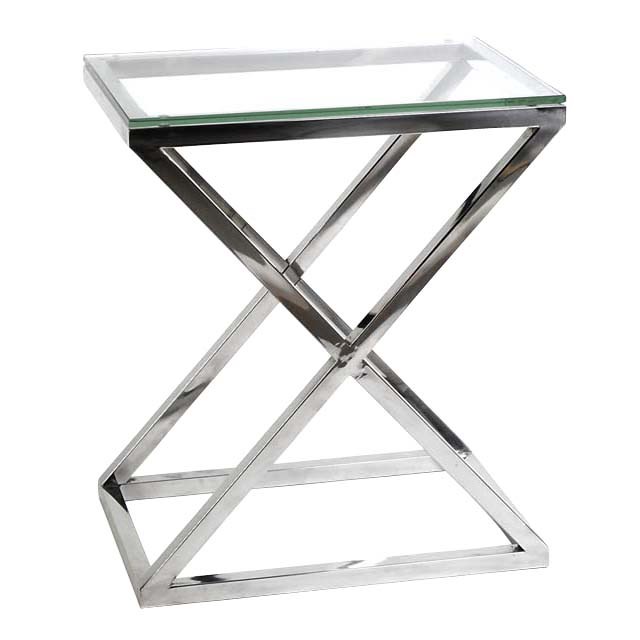 Side Table Transversus high Polished stainless steel | clear glass 62 x 42 x H. 72 cm