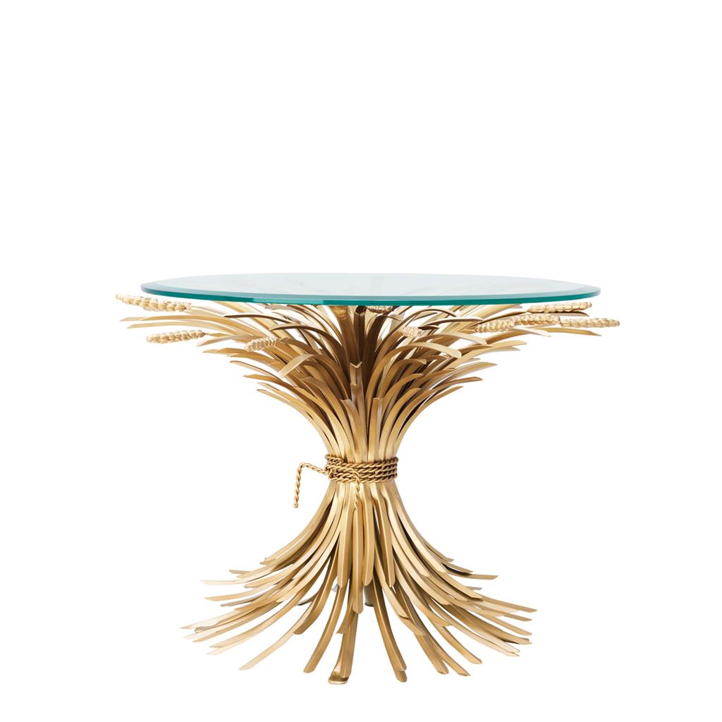 Side Table Triticum Antique gold finish | bevelled clear glass ø 80 x H. 55 cm | glass ø 70 cm