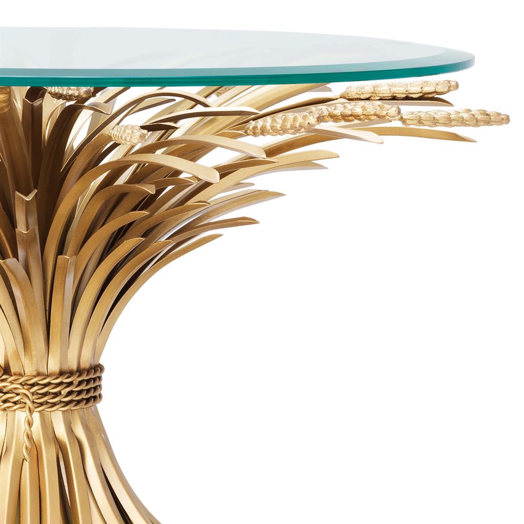 Side Table Triticum Antique gold finish | bevelled clear glass ø 80 x H. 55 cm | glass ø 70 cm