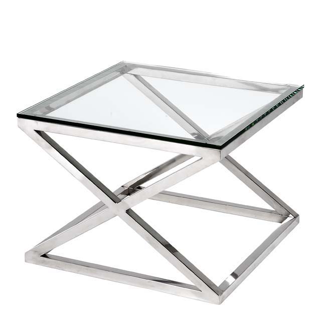 Side Table Transversus square Polished stainless steel | clear glass 65 x 65 x H. 49 cm