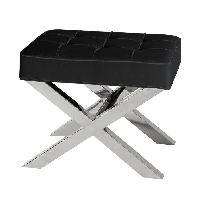 Stool Baskerville Black leather look | polished stainless steel
