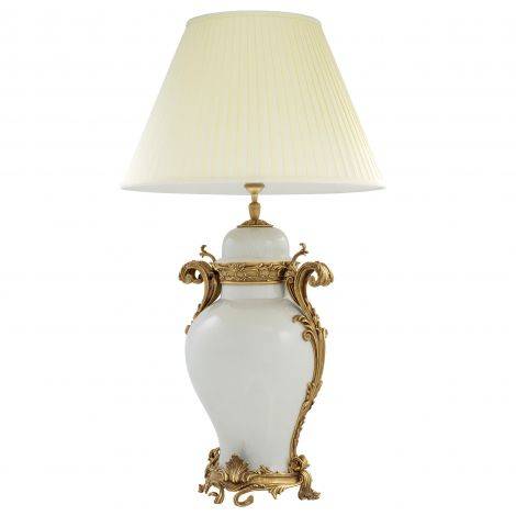 Table Lamp Chic Cream ceramic | antique brass finish Including pleated off-white shade