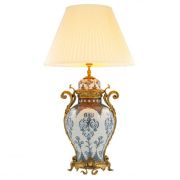 Table Lamp Chic Blue white ceramic | antique brass finish Including pleated off-white shade