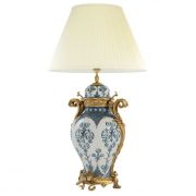 Table Lamp Chic Blue white ceramic | antique brass finish Including pleated off-white shade