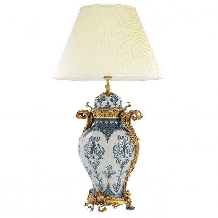 Table Lamp Chic Blue white ceramic | antique brass finish Including pleated off-white shade N/A