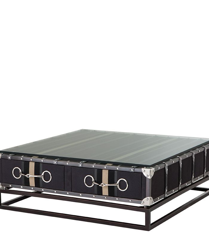 Coffee Table Astra Dark grey canvas | gunmetal finish | nickel finish Clear glass 90 x 90 x H. 36 cm 35.43″ x 35.43″ x 14.17″ H