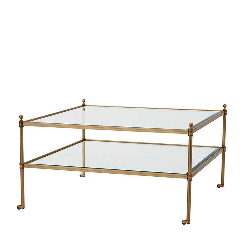 Coffee Table Rectangle Aged brass finish | bevelled glass 78 x 78 x H. 44 cm 30.71″ x 30.71″ x 17.32″ H