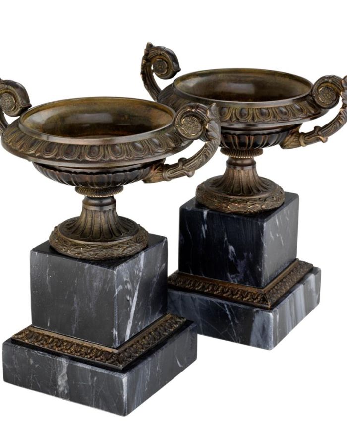 Vase middle age on marble set of 2