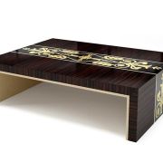 Table Allegra 160 x 120 x 45 cm Ebony, black lacquered wood, sycamore and birds-eye maple