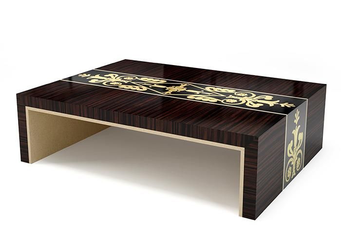 Table Allegra 160 x 120 x 45 cm Ebony, black lacquered wood, sycamore and birds-eye maple