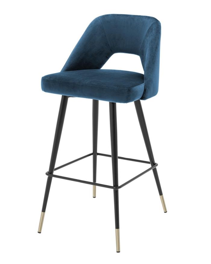 Bar Stool Eburo Roche blue velvet | black & brass legs A. 50 | B. 50 | C. 100 | D. 43 | E. 75 cm