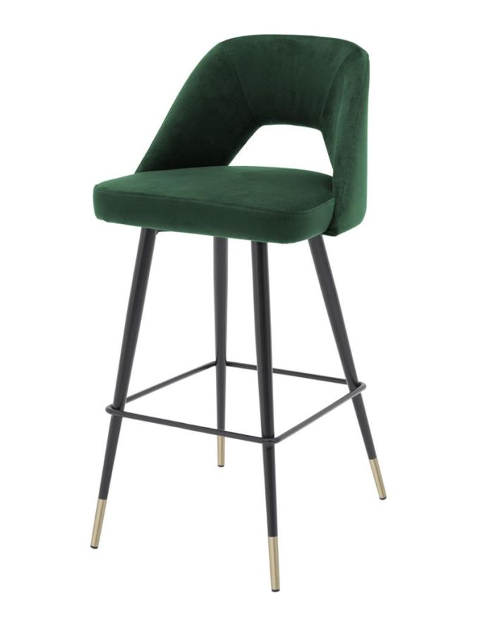 Bar Stool Eburo Roche green velvet | black & brass legs A. 50 | B. 50 | C. 100 | D. 43 | E. 75 cm