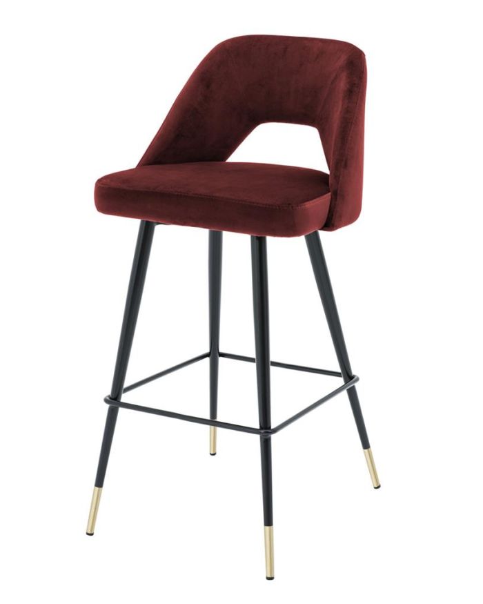 Bar Stool Eburo Roche bordeaux velvet | black & brass legs A. 50 | B. 50 | C. 100 | D. 43 | E. 75 cm
