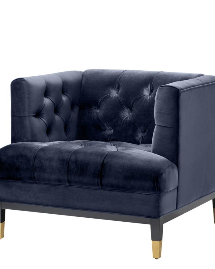 Chair Bette Davis Savona midnight blue velvet | black & brass legs A. 93 | B. 85 | C. 79 | D. 61 | E. 44 cm
