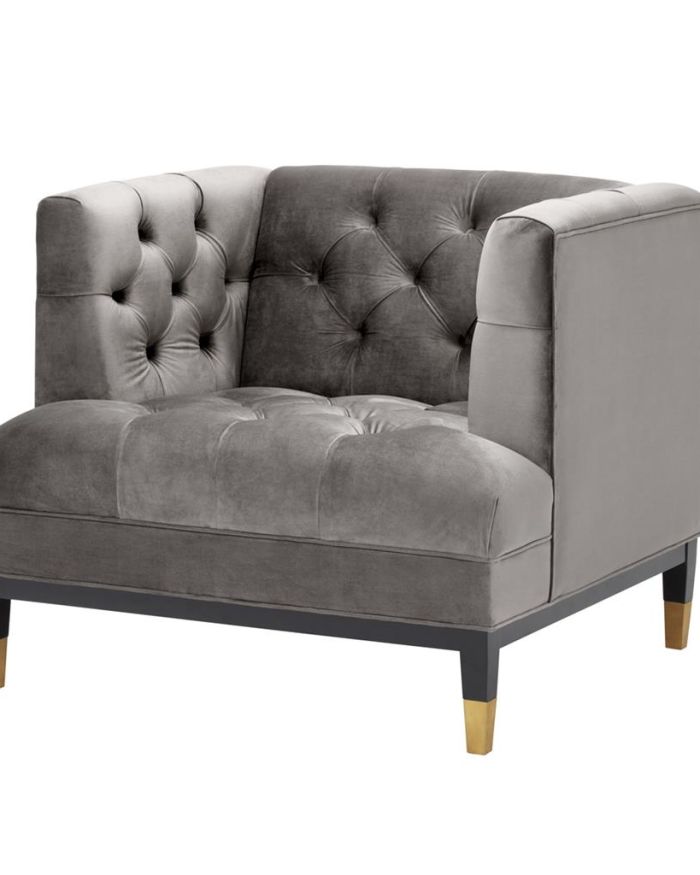 Chair Bette Davis Roche porpoise grey velvet | black & brass legs A. 93 | B. 85 | C. 79 | D. 61 | E. 44 cm