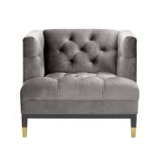 Chair Bette Davis Roche porpoise grey velvet | black & brass legs A. 93 | B. 85 | C. 79 | D. 61 | E. 44 cm