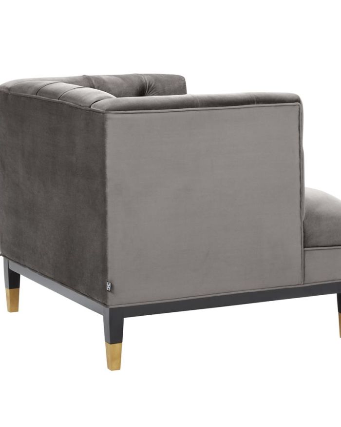 Chair Bette Davis Roche porpoise grey velvet | black & brass legs A. 93 | B. 85 | C. 79 | D. 61 | E. 44 cm