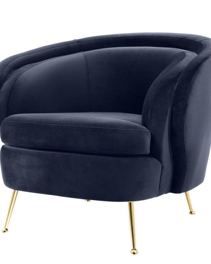Chair Ava Gardner Savona midnight blue velvet | brass legs A. 92 | B. 85 | C. 79 | D. 58 | E. 43 | F. 67 cm