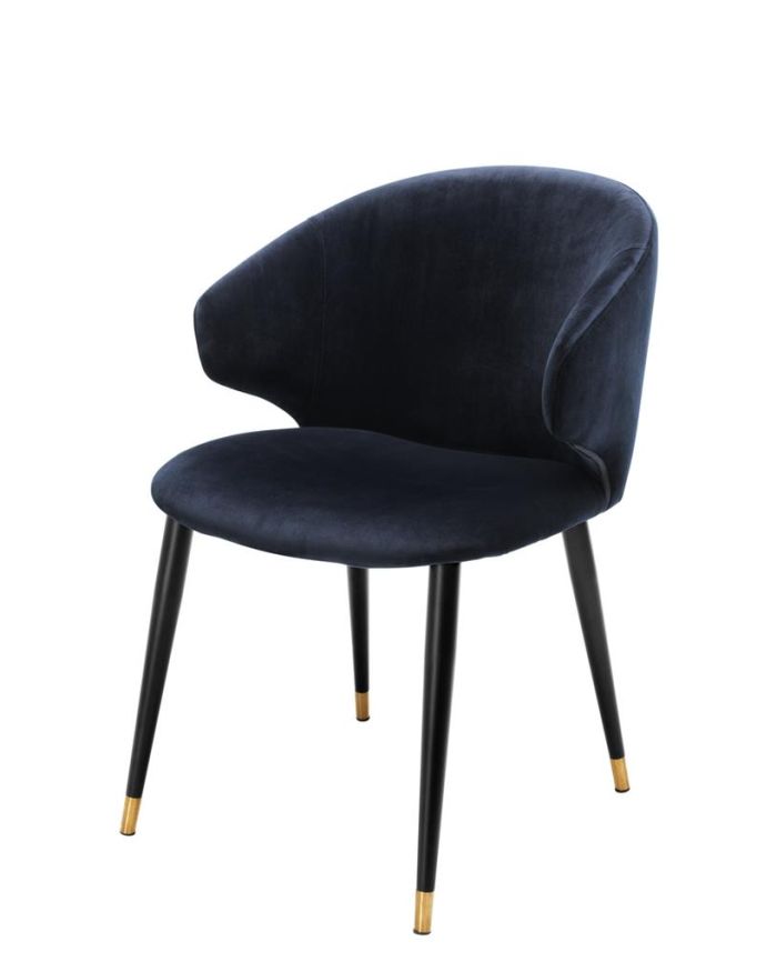 Dining Chair Wonder Savona midnight blue | black & gold legs A. 57 | B. 64,5 | C. 83 | D. 47 | E. 48 | F. 70 cm