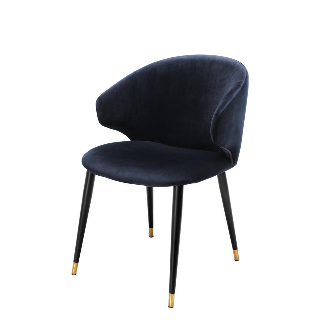 Dining Chair Wonder Savona midnight blue | black & gold legs A. 57 | B. 64,5 | C. 83 | D. 47 | E. 48 | F. 70 cm