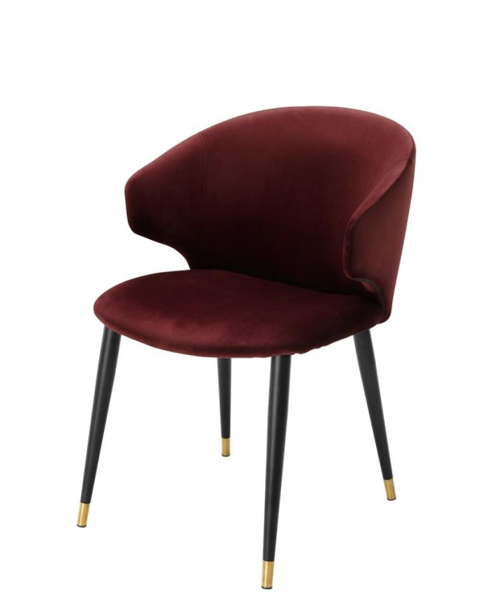 Dining Chair Wonder Roche bordeaux velvet | black & gold legs A. 57 | B. 64,5 | C. 83 | D. 47 | E. 48 | F. 70 cm