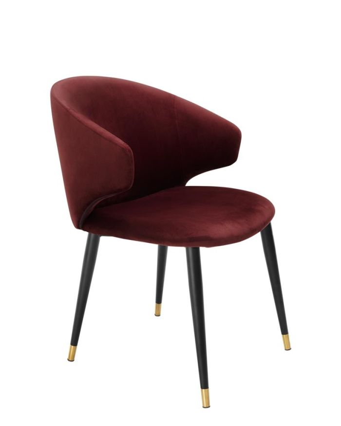 Dining Chair Wonder Roche bordeaux velvet | black & gold legs A. 57 | B. 64,5 | C. 83 | D. 47 | E. 48 | F. 70 cm