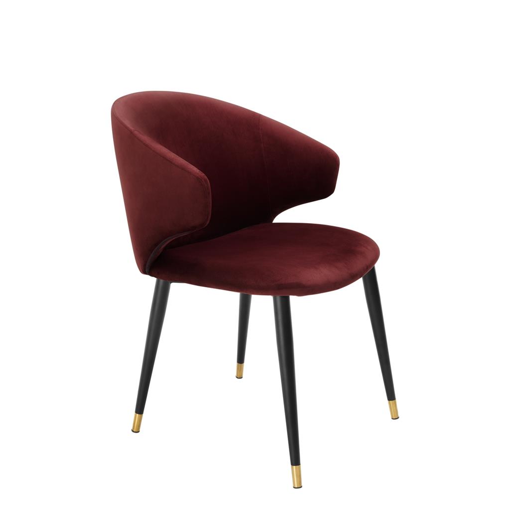 Dining Chair Wonder Roche bordeaux velvet | black & gold legs A. 57 | B. 64,5 | C. 83 | D. 47 | E. 48 | F. 70 cm
