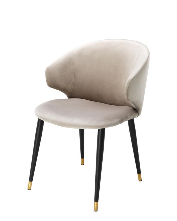 Dining Chair Wonder Roche beige velvet | black & gold legs A. 57 | B. 64,5 | C. 83 | D. 47 | E. 48 | F. 70 cm