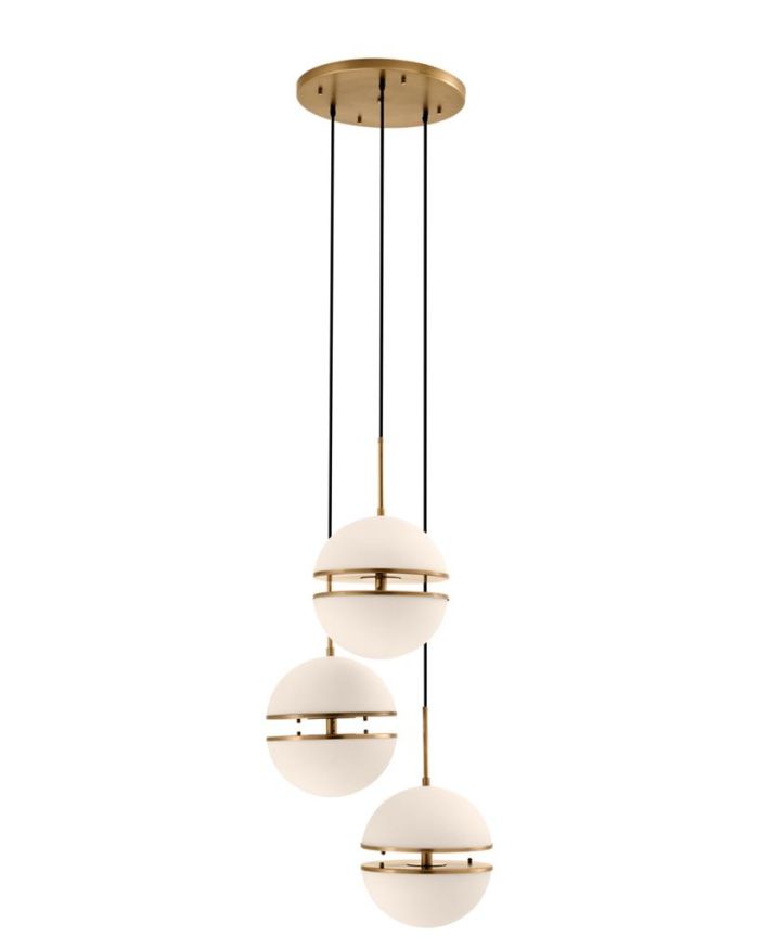 Hanging Lamp Alderaan Triple Antique brass finish | white glass ø 45 x H. 190 cm | adjustable